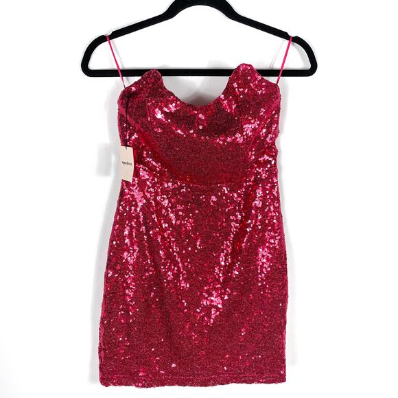 Superdown Stevie Sweetheart Mini Dress Strapless Fuchsia Pink Sequin Sz S - Picture 5 of 12